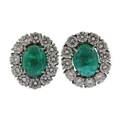 Vintage 12 Carat Emerald Cabochon Diamond Gold Cocktail Earrings