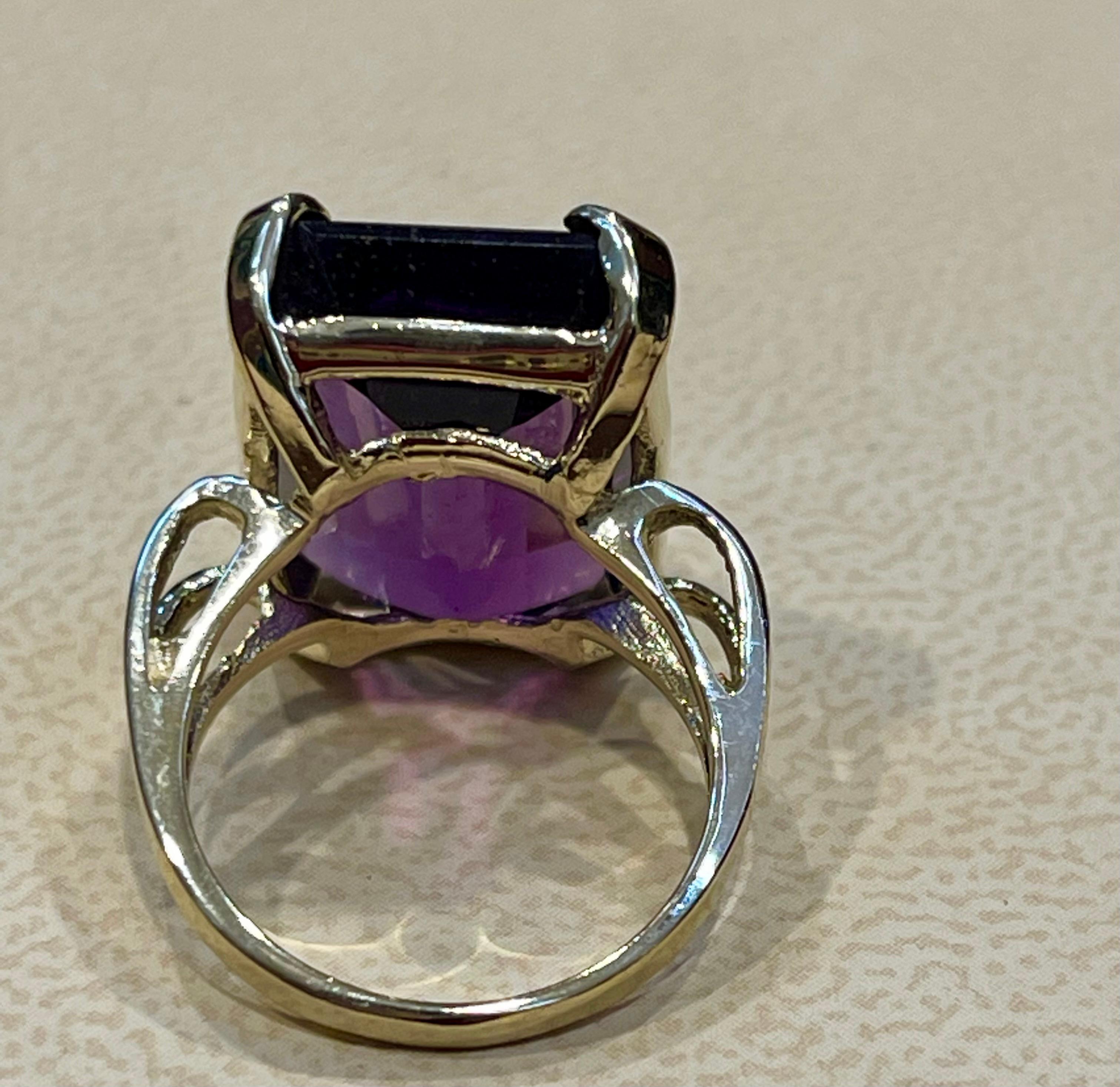 13 Carat Emerald Cut Amethyst Cocktail Ring in 14 Karat Yellow Gold For Sale 8