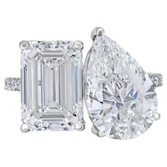 10 Carat Emerald-cut Toi Et Moi Diamond Ring / F color VS 14K White Gold