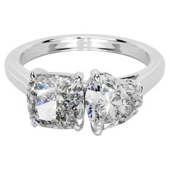10 Carat Emerald-cut Toi Et Moi Diamond Ring / H color SI 14K White Gold