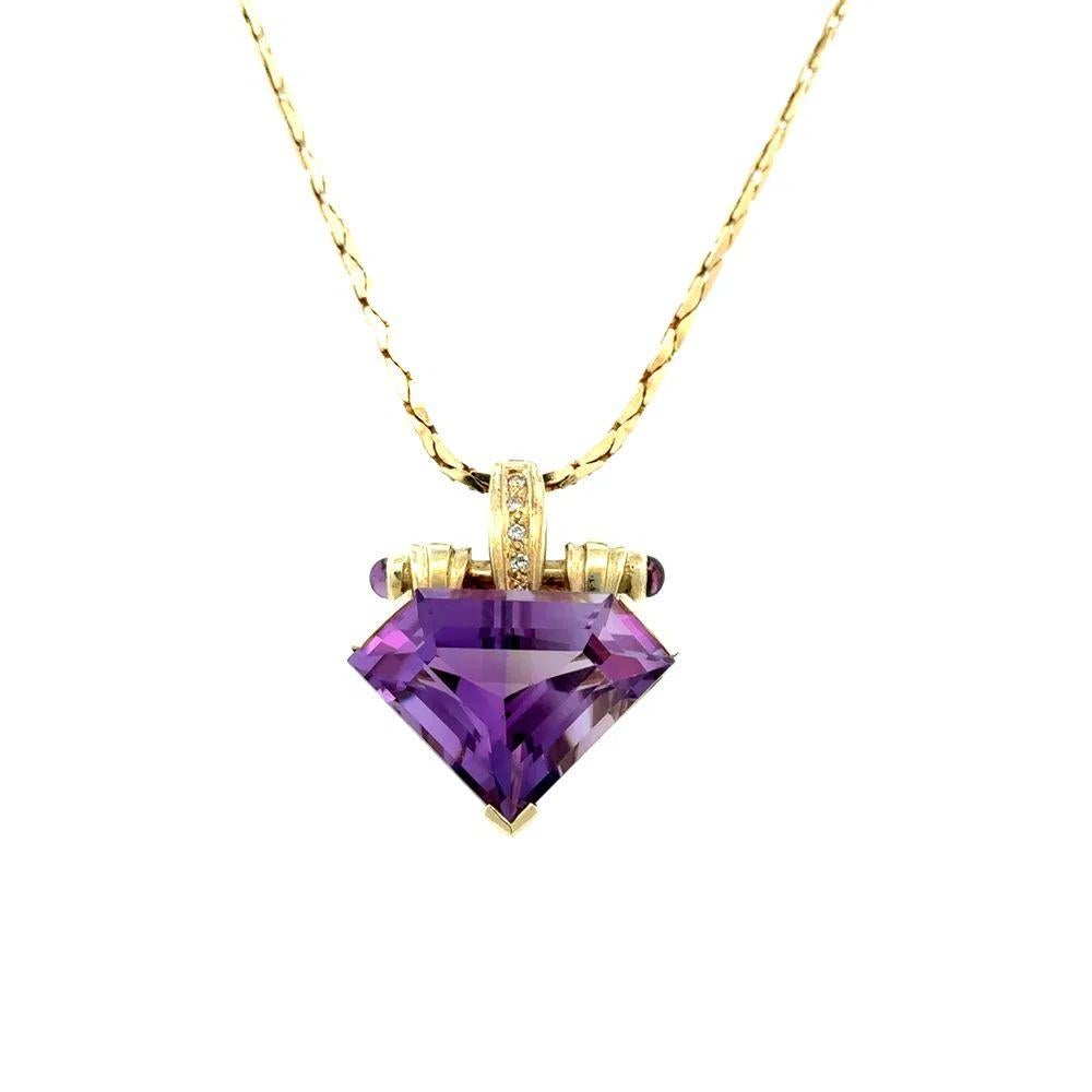 Taglio misto Collana con ciondolo in oro Vintage da 10 carati con ametista e diamanti in vendita
