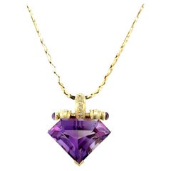 10 Karat Ausgefallener Amethyst und Diamant Gold Vintage Statement-Anhänger Halskette mit Anhänger