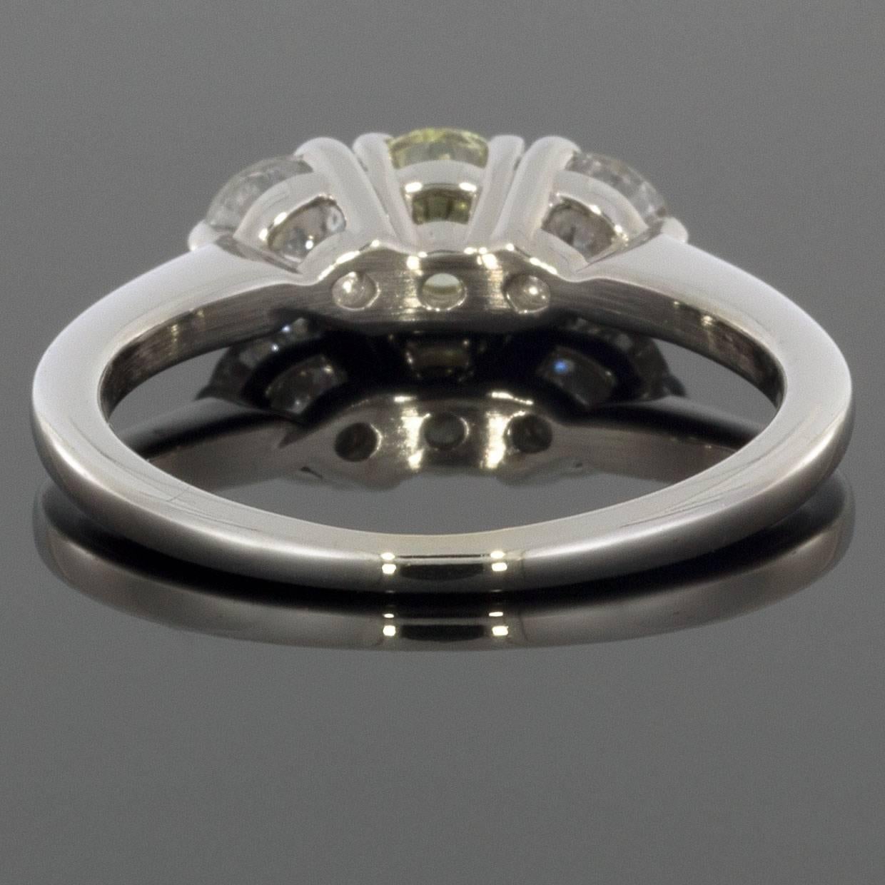 Round Cut 1.0 Carat Fancy Light Yellow Round Diamond 3-Stone Engagement Ring