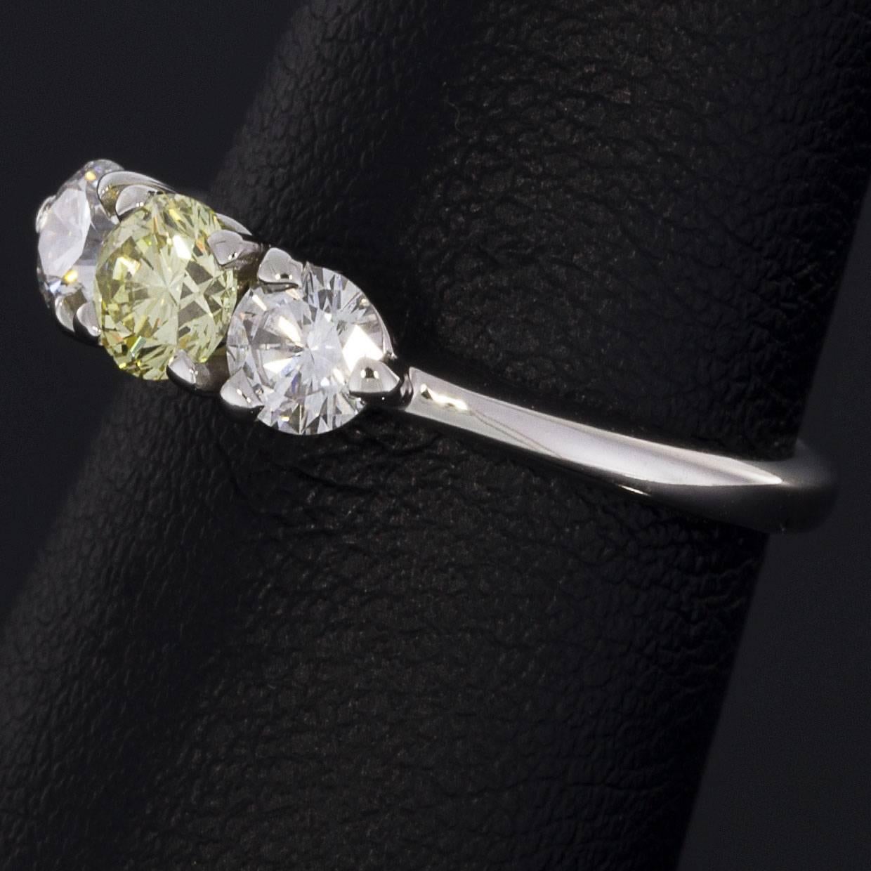 1.0 Carat Fancy Light Yellow Round Diamond 3-Stone Engagement Ring 1