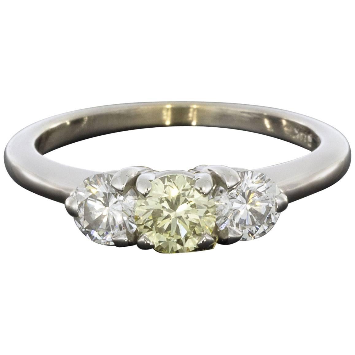 1.0 Carat Fancy Light Yellow Round Diamond 3-Stone Engagement Ring