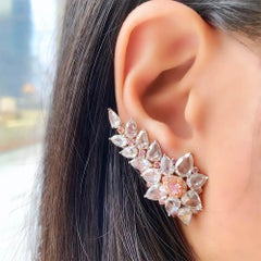 10 Carat Fancy Pink and White Diamond Cluster Earrings, GIA Certified 18K Gold