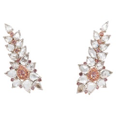 10 Karat Ausgefallene rosa und weiße Diamant-Cluster-Ohrringe, GIA-zertifiziert 18K Gold