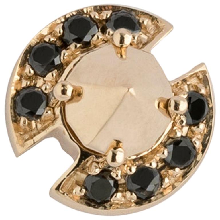 10 Carat Gold Button Stud Earring and Black Diamonds Pavè from IOSSELLIANI For Sale