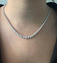 10 Carat Graduated Natural Diamond Riviera Tennis Necklace in 14k Gold