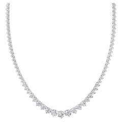 10 Carat Graduated Natural Diamond Riviera Tennis Necklace in 14k Gold