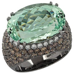 10 Carat Green Amethyst and Diamond Cocktail Ring