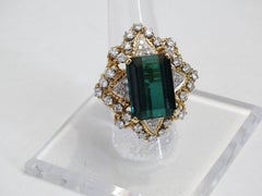 10 Carat Green Tourmaline Diamond Cocktail Ring