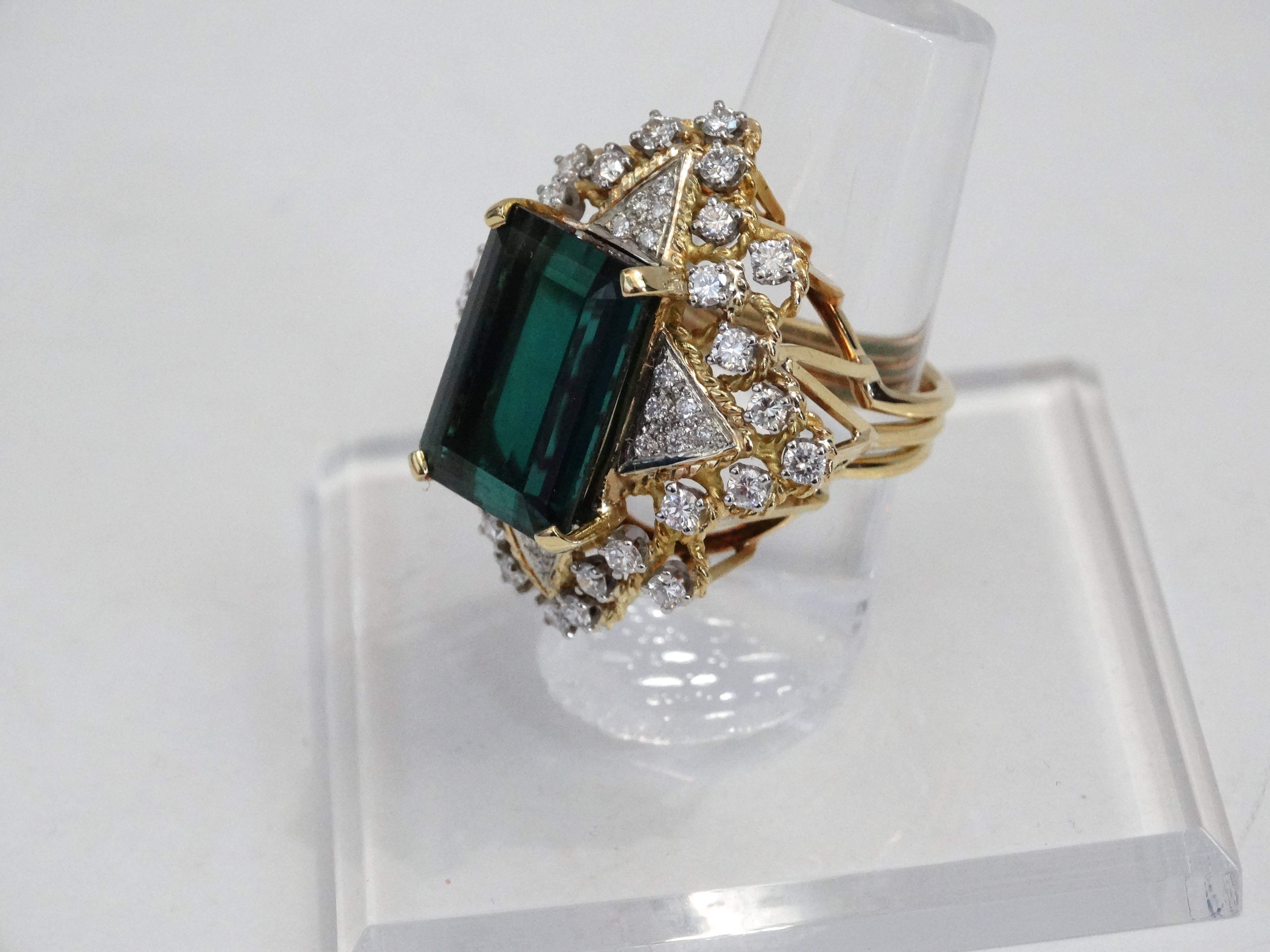 Bague cocktail en diamants et tourmaline verte de 10 carats  Excellent état - En vente à Scottsdale, AZ