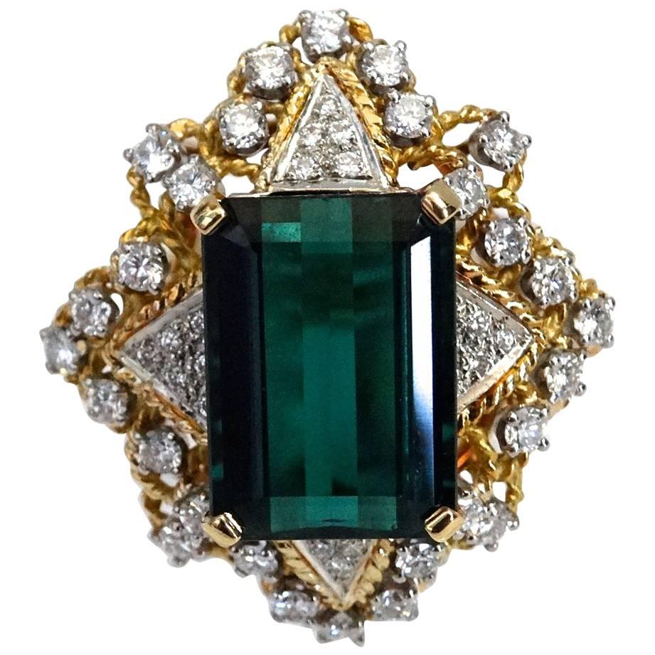 10 Karat grüner Turmalin-Diamant-Cocktailring