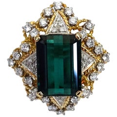 10 Carat Green Tourmaline Diamond Cocktail Ring