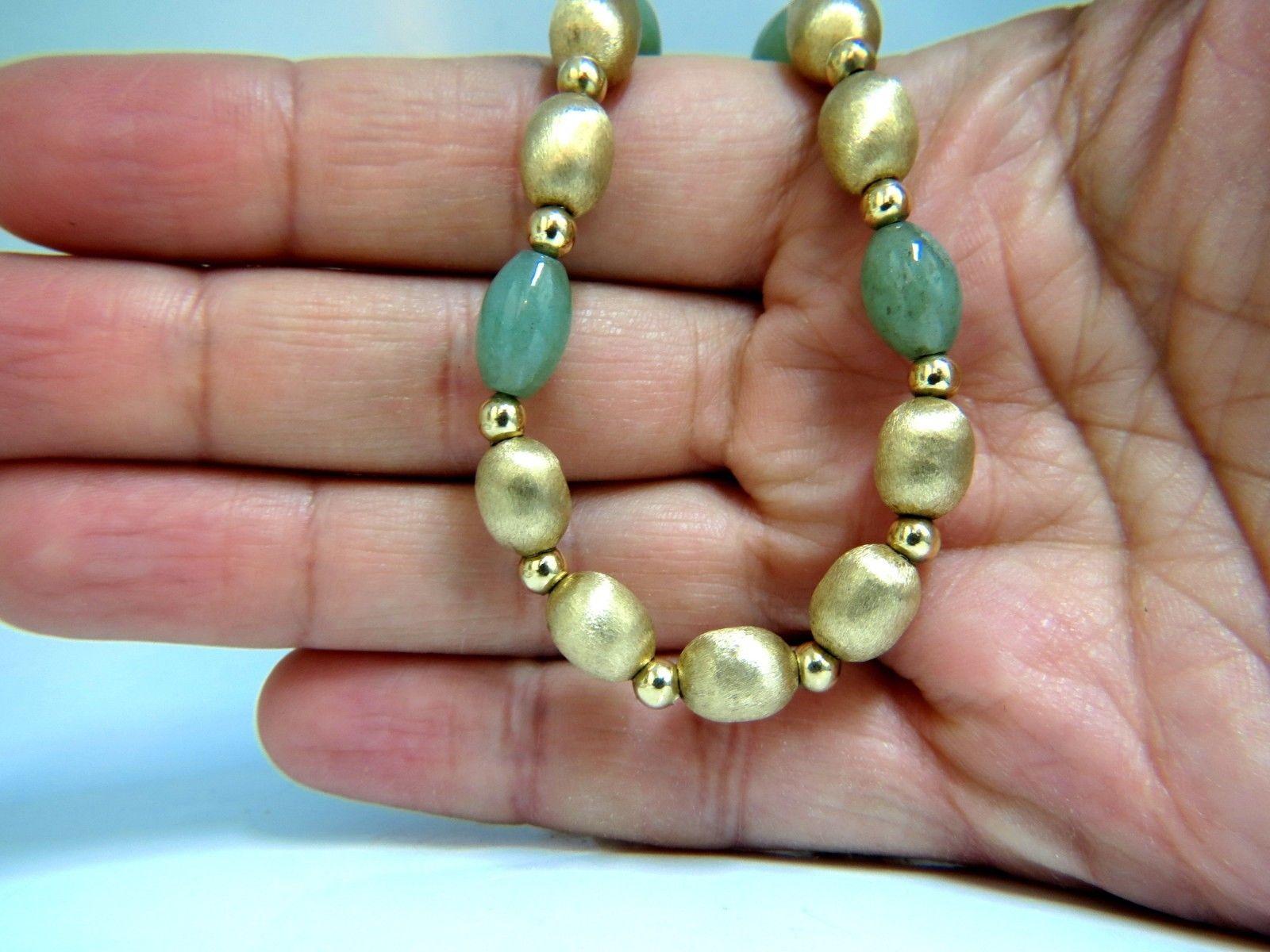 10 Carat Jade Bead and Brushed Bead Necklace 14 Karat 1