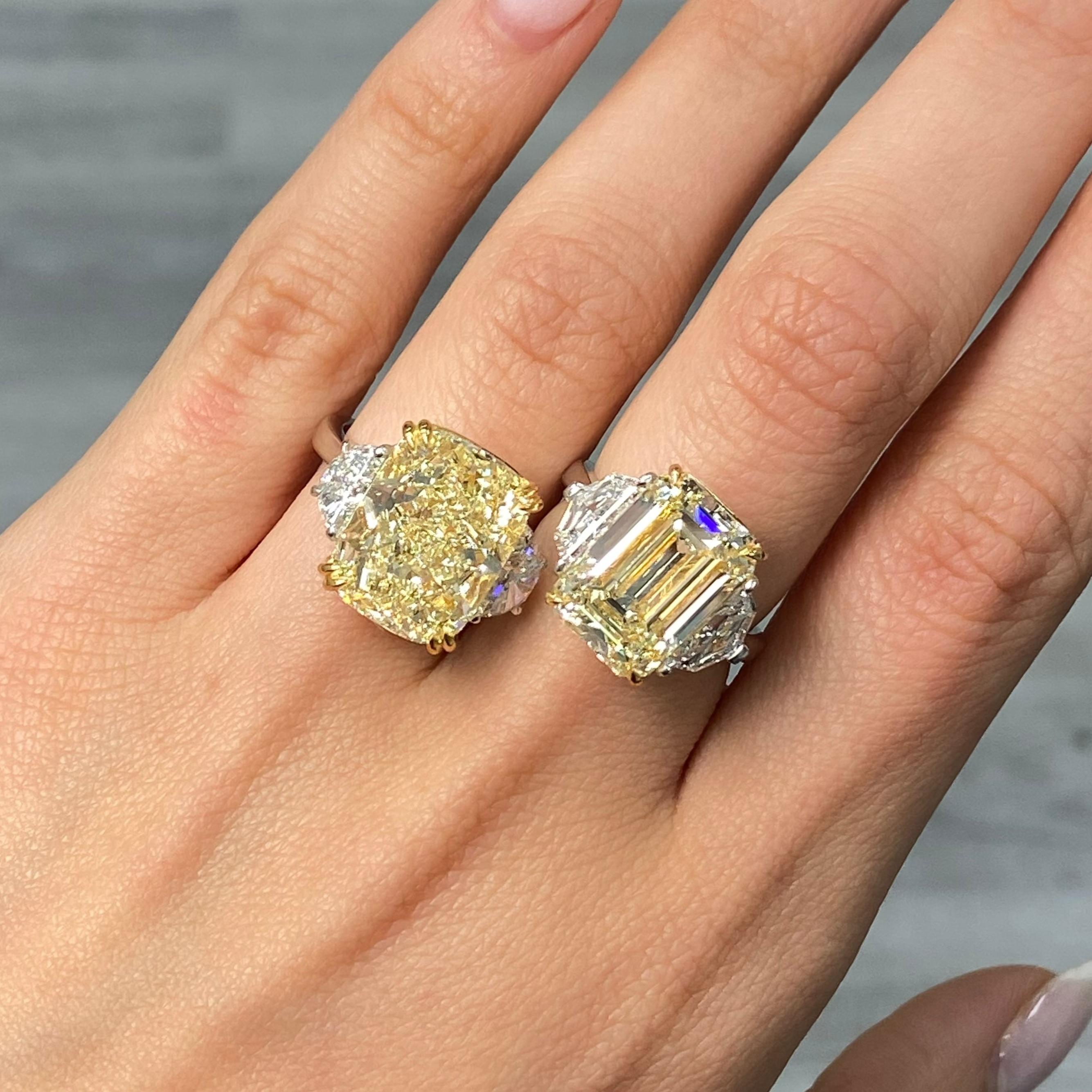 10 Carat Light Yellow Elongated Cushion Cut Diamond Engagement Ring In New Condition In New York, NY