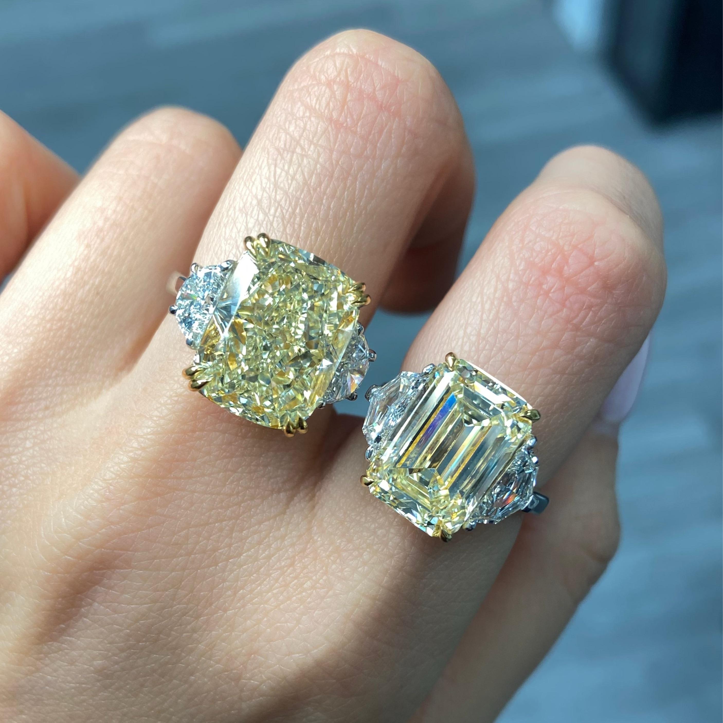 Rare Colors -10 Carat Light Yellow Elongated Cushion Cut Diamond Engagement Ring For Sale 3