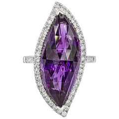 10 Carat Marquise Shape Amethyst and Diamond Halo Cocktail Ring