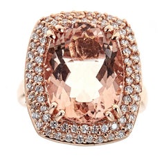 10 Carat Morganite and Diamond Ring in 14 Karat Rose Gold