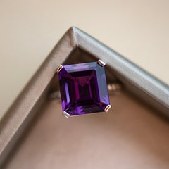 10 Carat Natural Amethyst Diamonds 18 Karat White Gold Art Deco Collection Ring