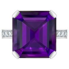 10 Carat Natural Amethyst Diamonds 18 Karat White Gold Art Deco Collection Ring