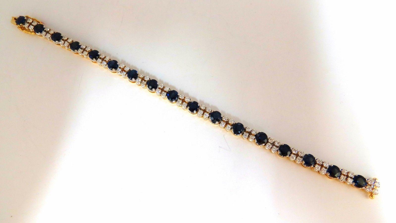 Gem Line Bracelet
10.00ct Classic Natural color sapphire 

diamonds tennis bracelet.

Very High Grade, Clean clarity

2.50ct. Round Diamonds 


H -color vs-2 clarity

Full cuts and brilliant



Sapphires are of clean clarity 
Transparent and full