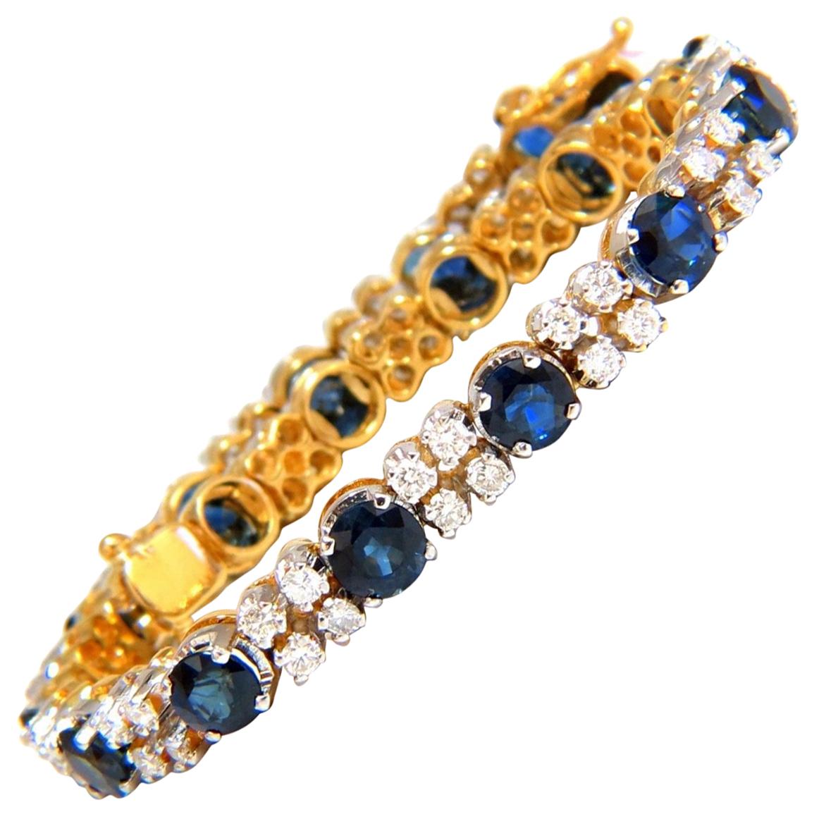 10 Carat Natural Blue Sapphire 2.50 Carat Diamonds Bracelet 14 Karat