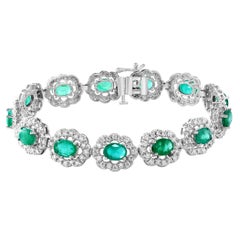 10 Carat Natural Brazilian Emerald & Diamond Tennis Bracelet 14 Karat Gold