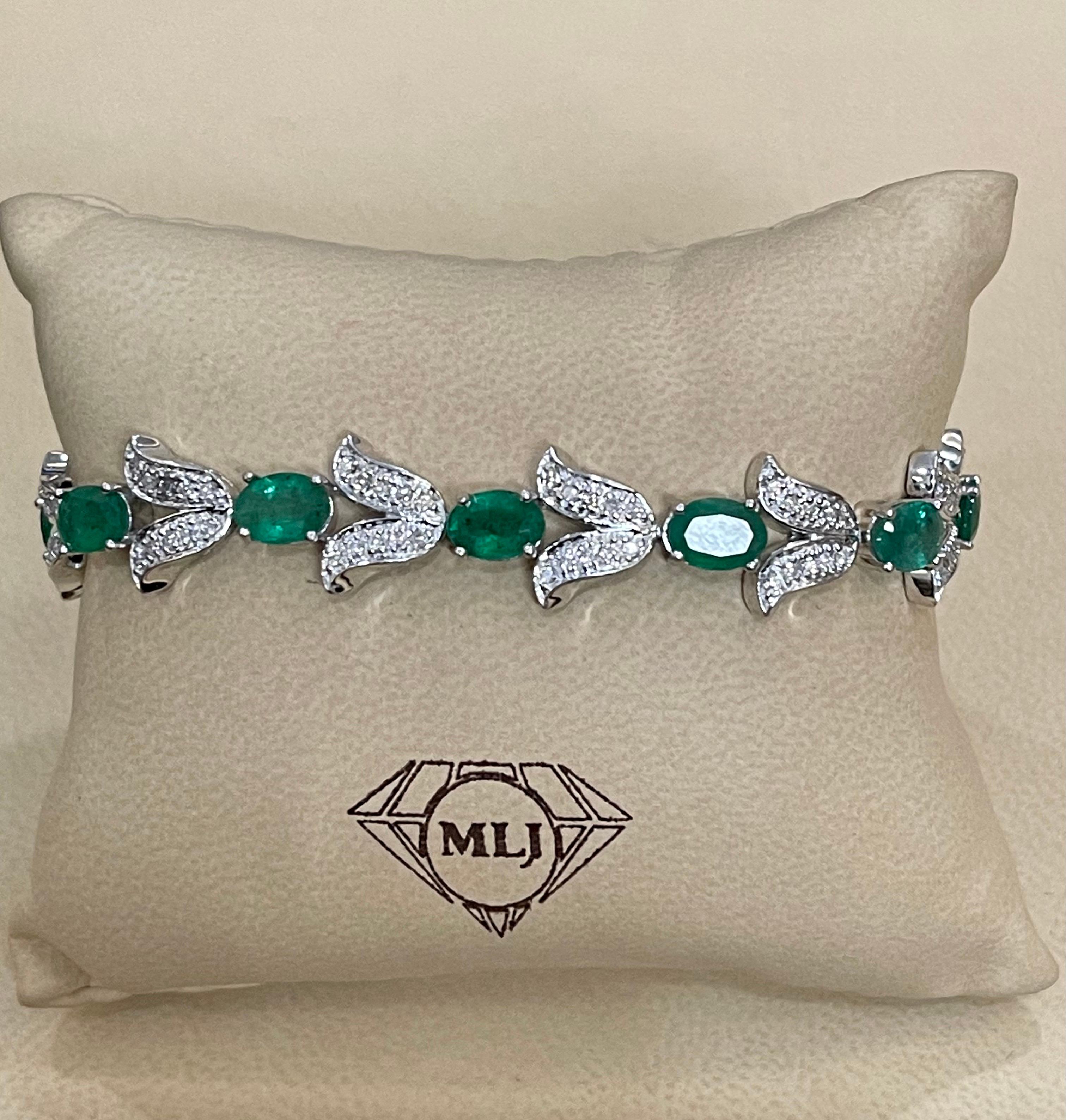 10 Carat Natural Brazilian Emerald & Diamond Tennis Bracelet 14 Karat White Gold For Sale 5