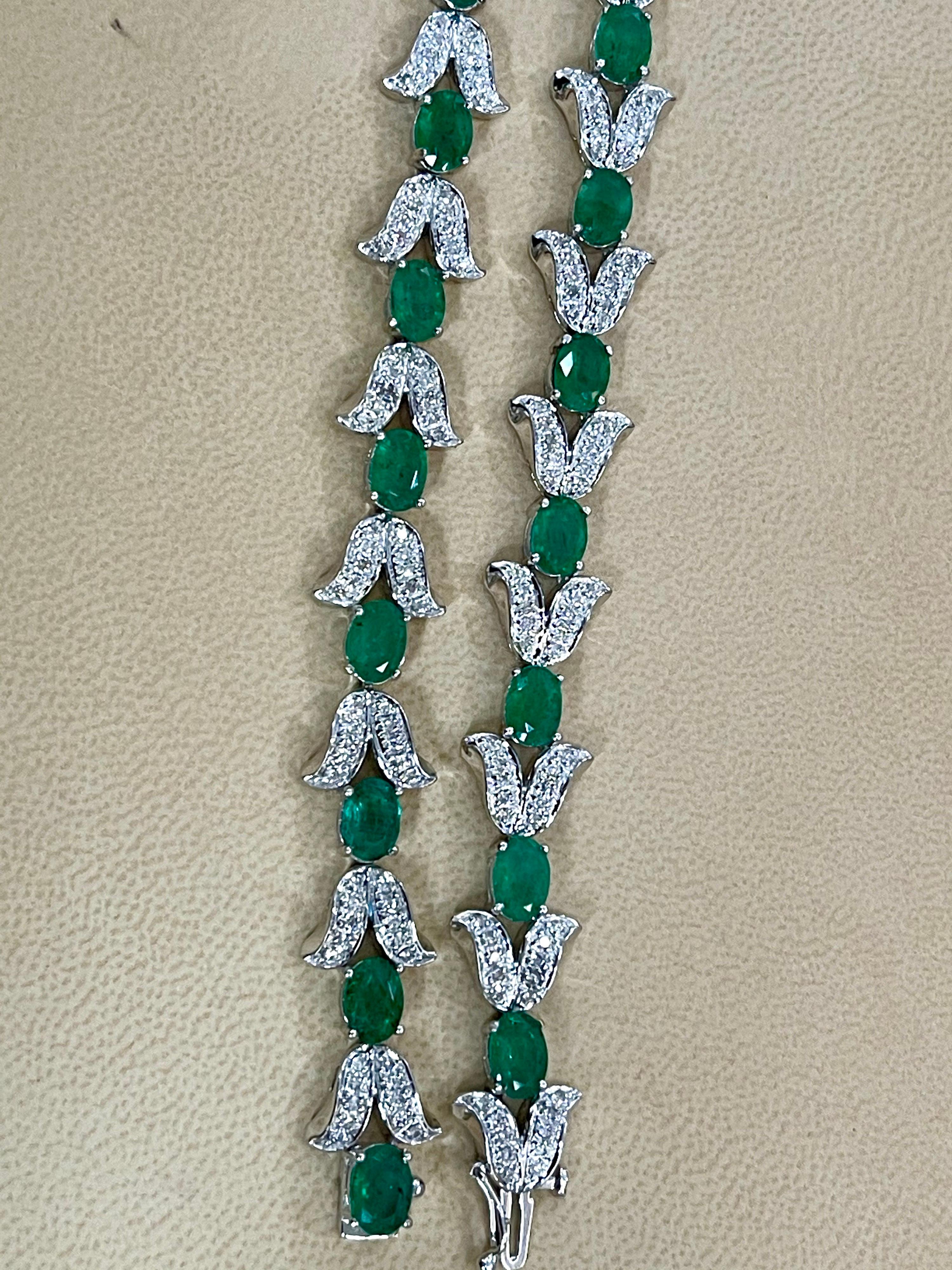 10 Carat Natural Brazilian Emerald & Diamond Tennis Bracelet 14 Karat White Gold For Sale 7