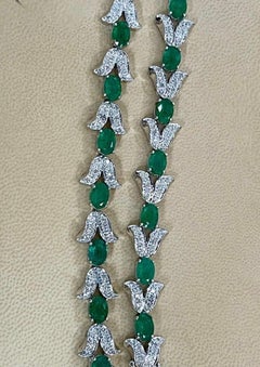 10 Carat Natural Brazilian Emerald & Diamond Tennis Bracelet 14 Karat White Gold