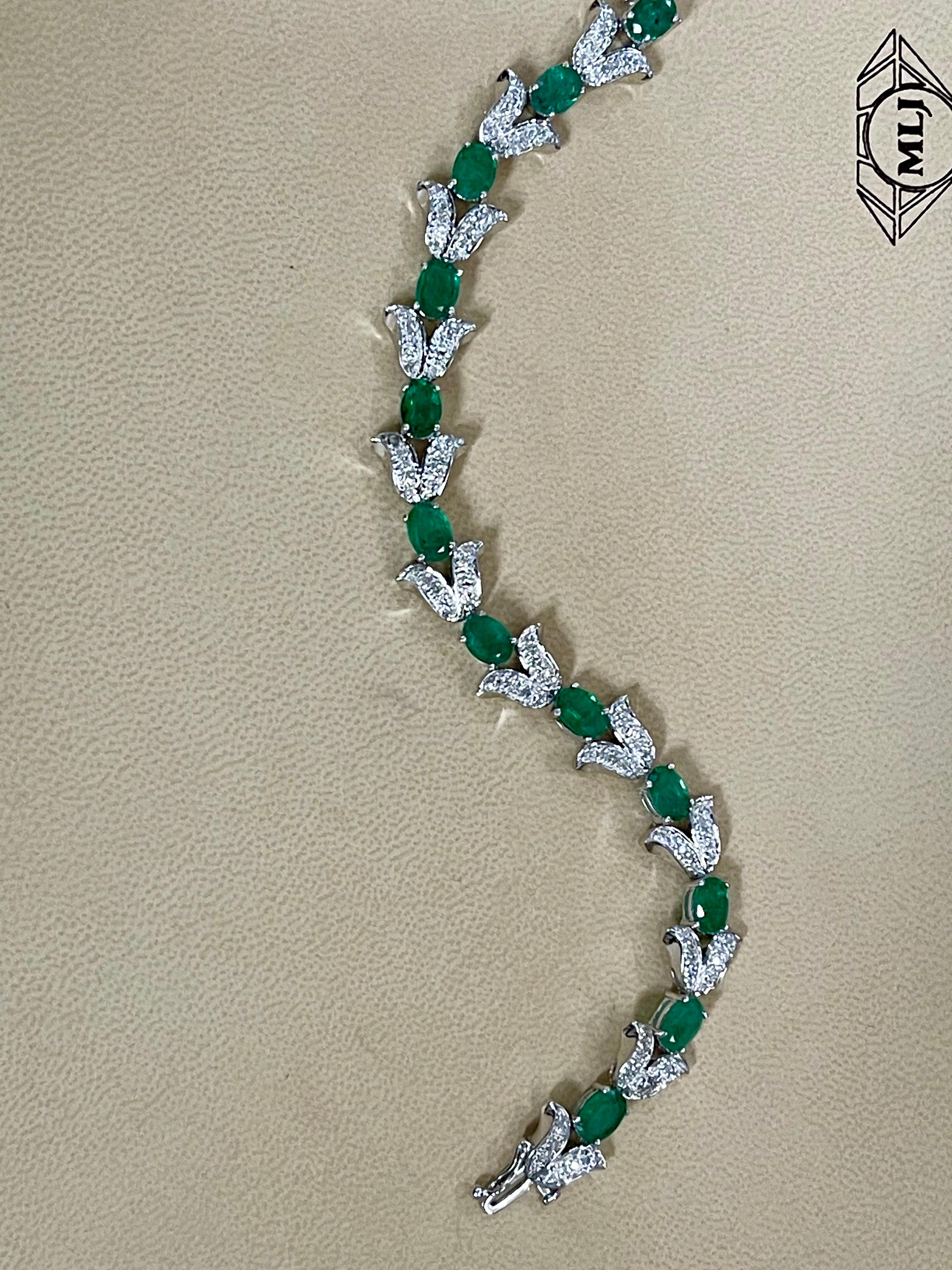 10 Carat Natural Brazilian Emerald & Diamond Tennis Bracelet 14 Karat White Gold In Excellent Condition For Sale In New York, NY