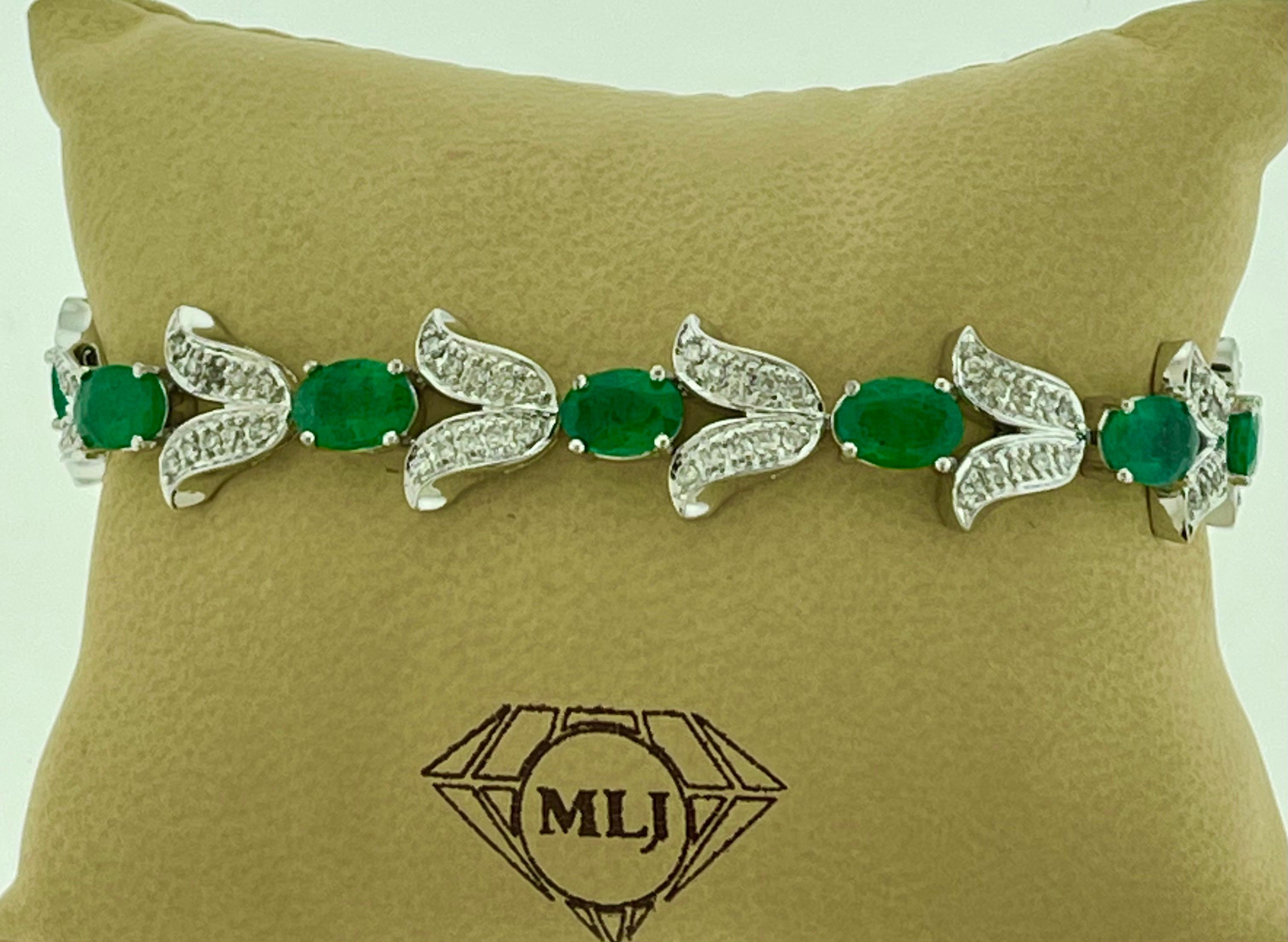 10 Carat Natural Brazilian Emerald & Diamond Tennis Bracelet 14 Karat White Gold For Sale 1