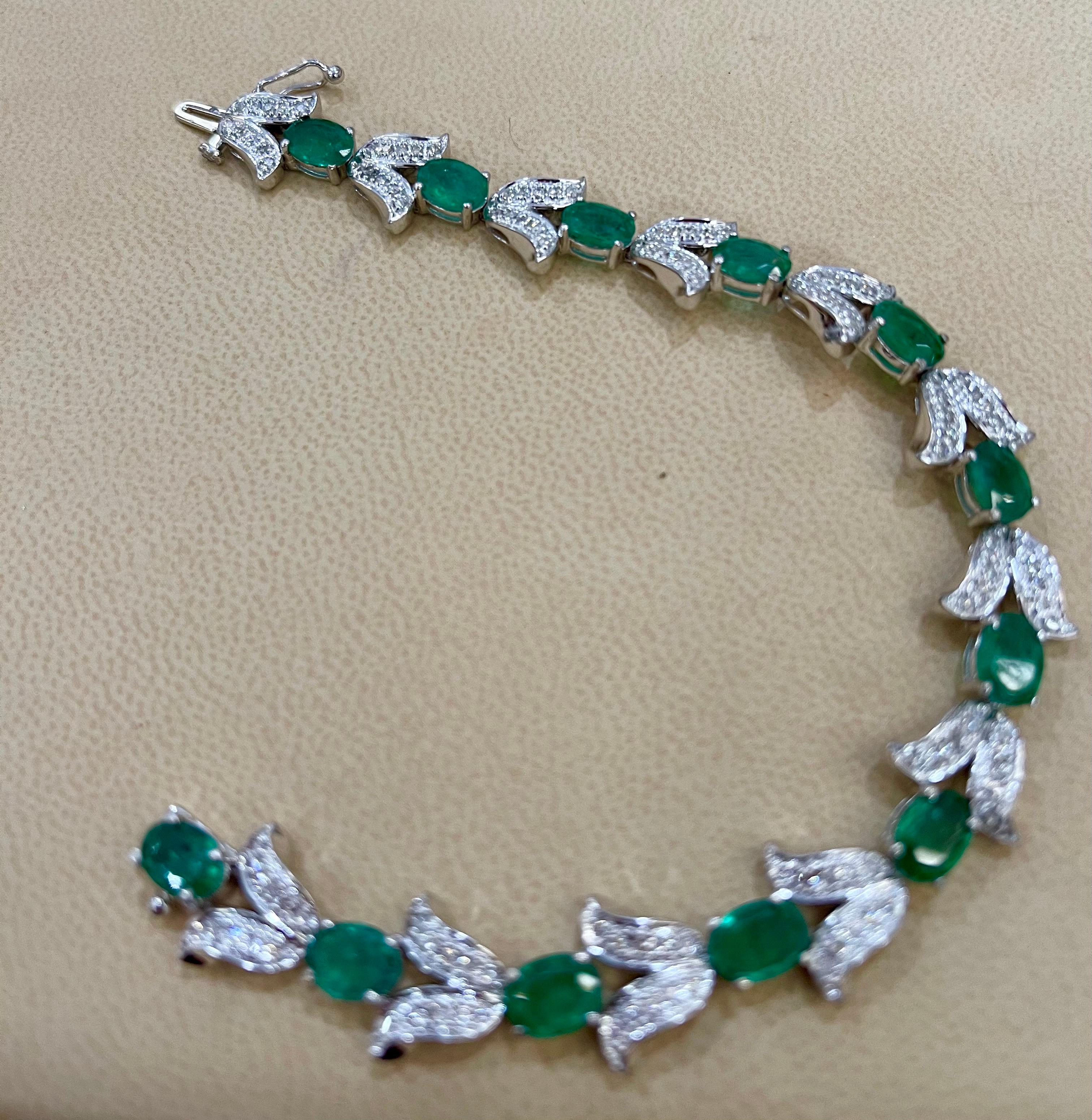 10 Carat Natural Brazilian Emerald & Diamond Tennis Bracelet 14 Karat White Gold For Sale 2