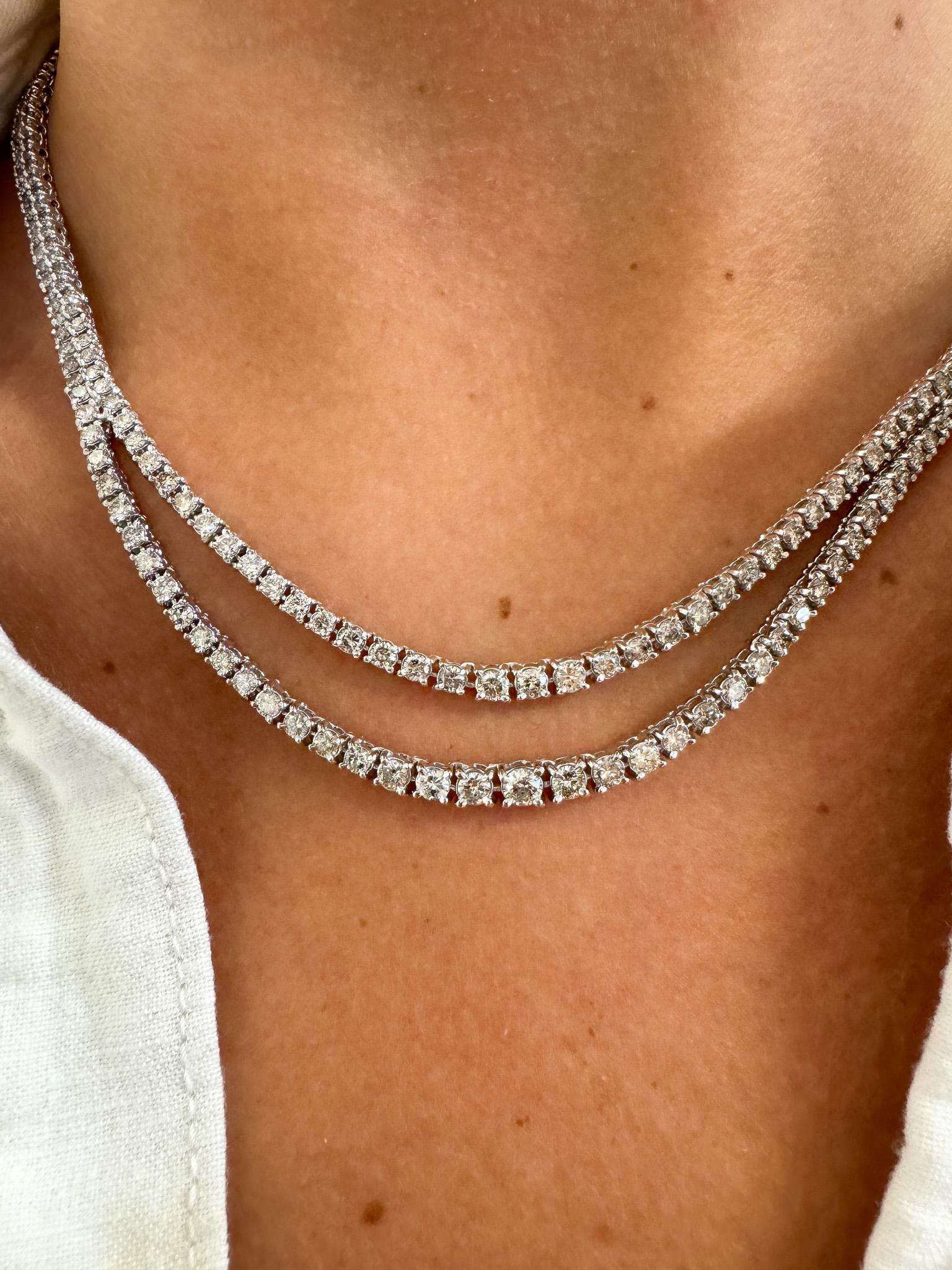 10 Carat Natural Diamond Two Strand Riviera Graduated Tennis Necklace Platinum In New Condition In Miami, FL