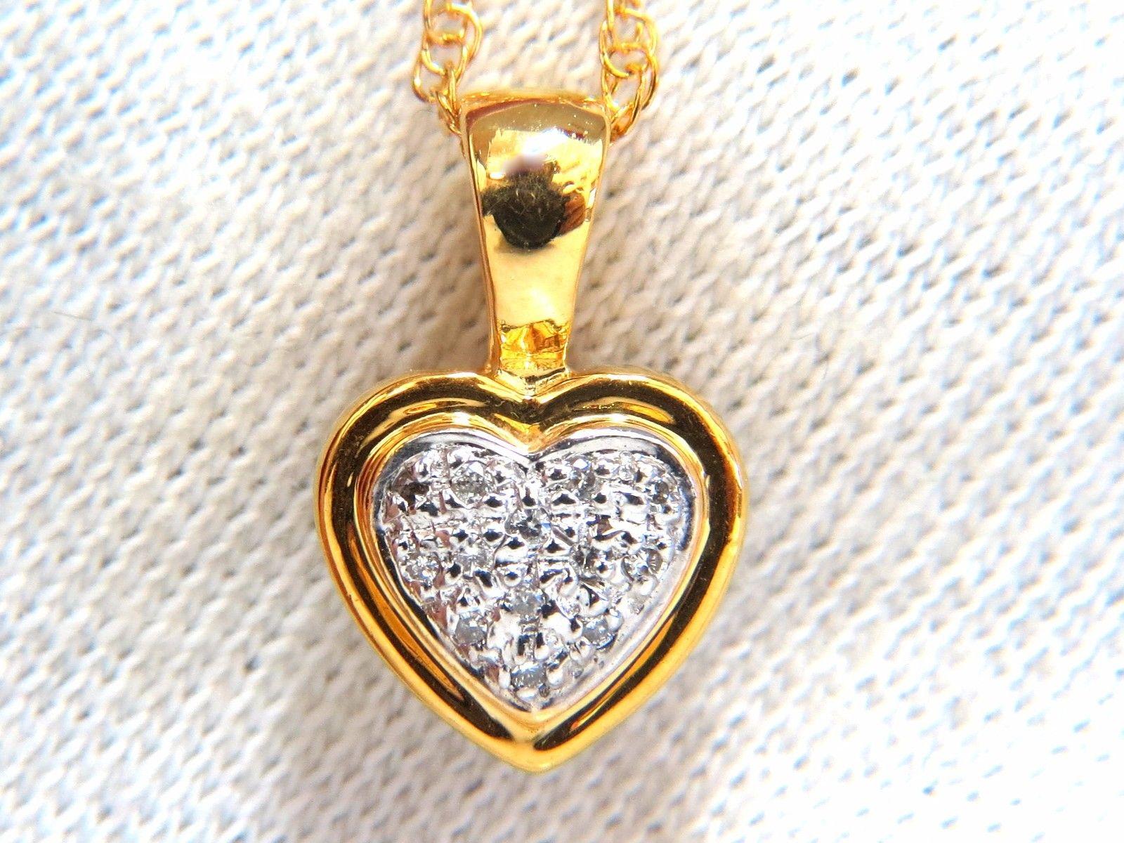 Women's or Men's .10 Carat Natural Diamonds Heart Necklace 14 Karat Yellow Gold For Sale