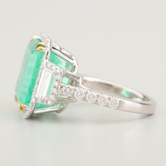 18K Gold 9 CT Natural Emerald and Diamond Antique Art Deco Style Engagement Ring