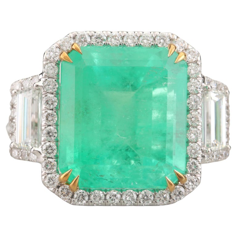 10 Carat Natural Emerald Diamond Engagement Ring Art Deco Diamond