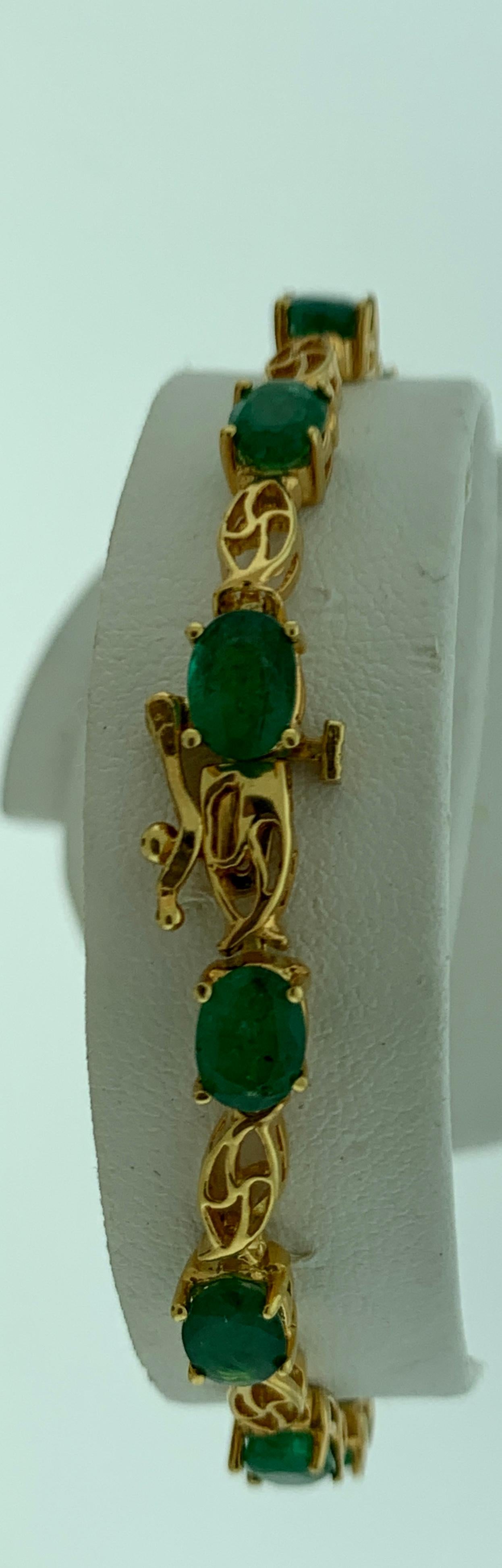 10 Carat Natural Emerald Tennis Bracelet 14 Karat Yellow Gold 6