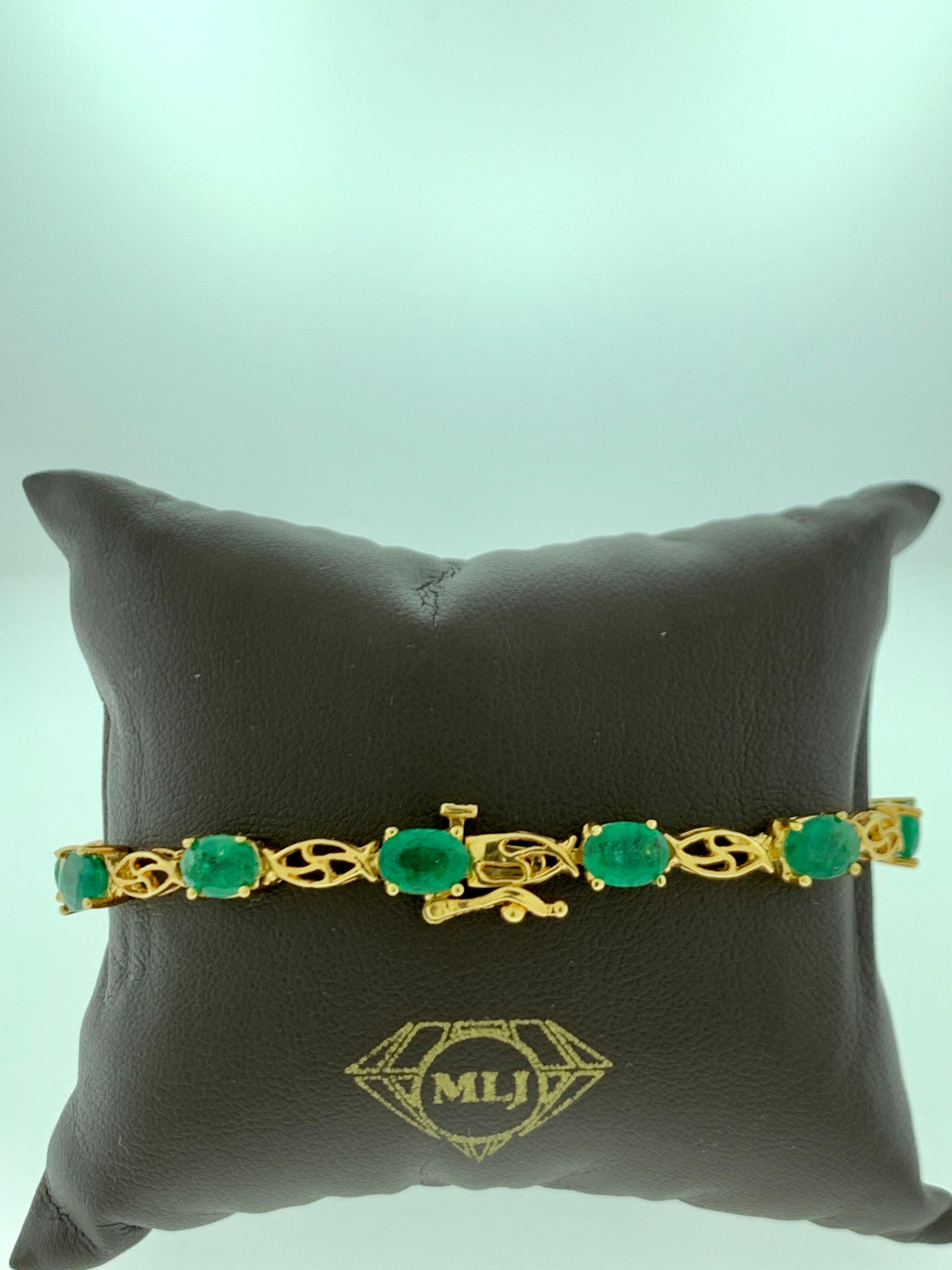 10 Carat Natural Emerald Tennis Bracelet 14 Karat Yellow Gold 1