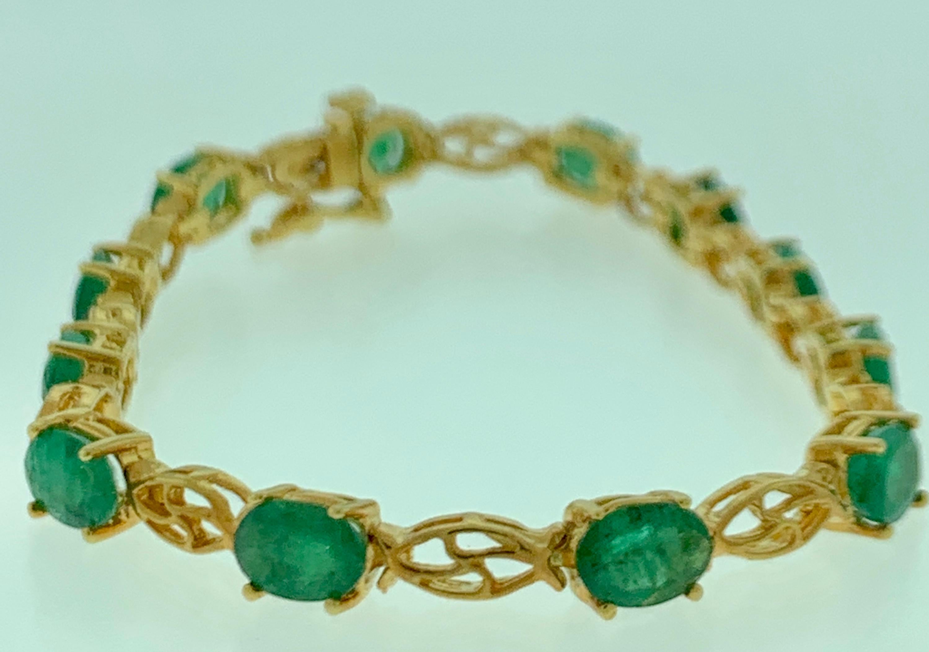 10 Carat Natural Emerald Tennis Bracelet 14 Karat Yellow Gold 3