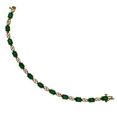 10 Carat Natural Emerald Tennis Bracelet 14 Karat Yellow Gold