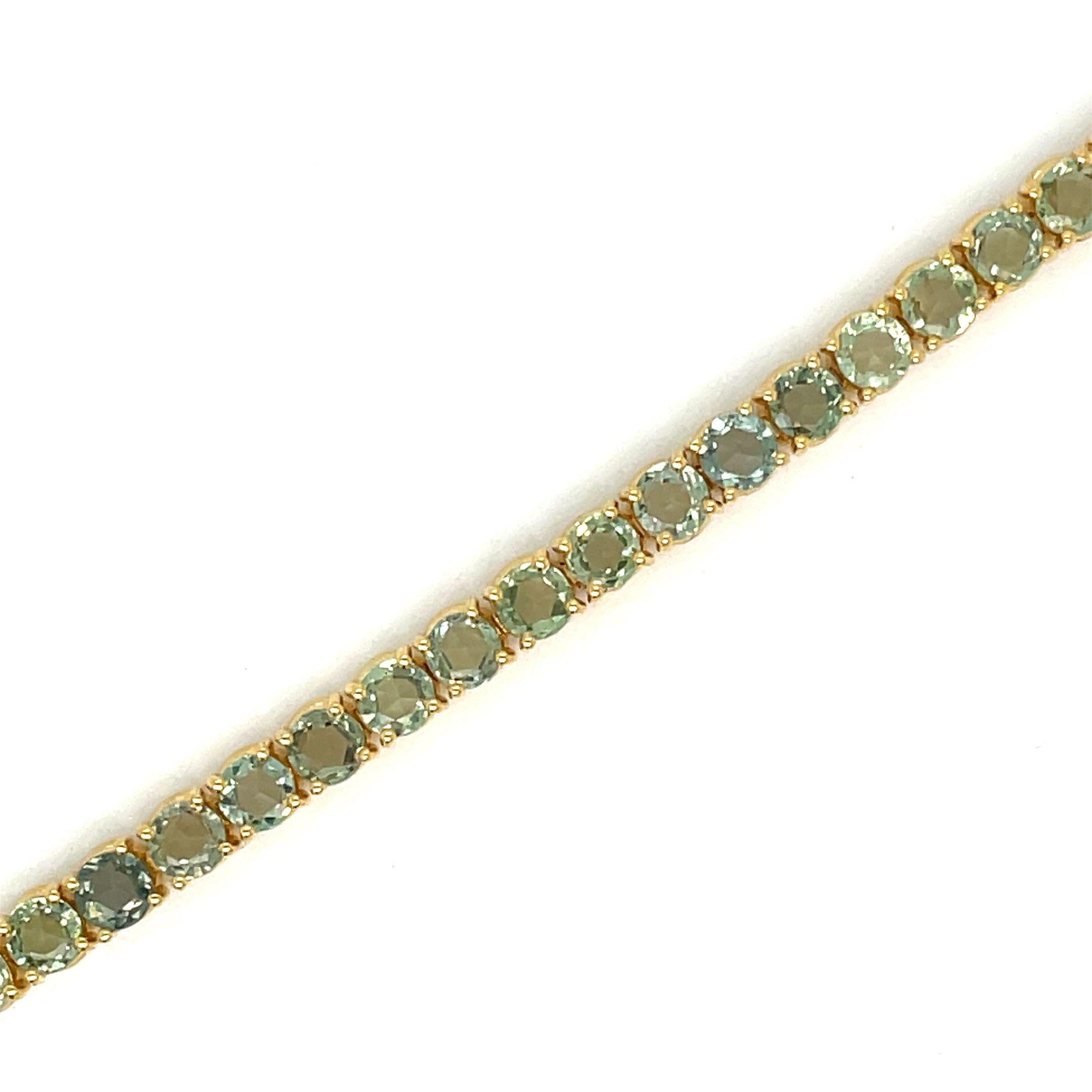 Rose Cut 10 Carat Natural Green Sapphire Yellow Gold Tennis Bracelet For Sale