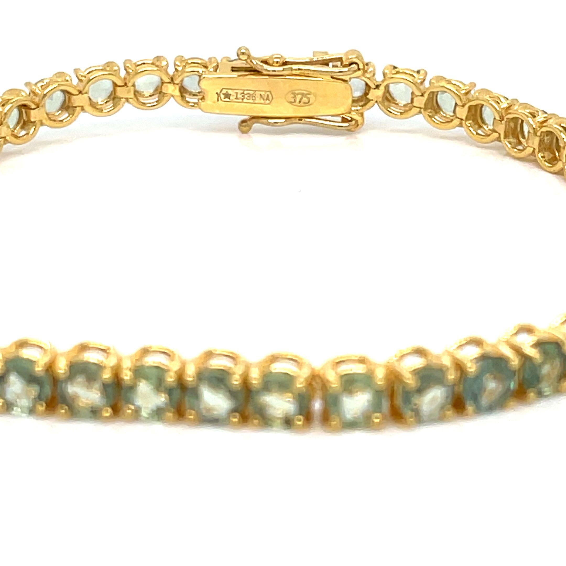 Bracciale da tennis in oro giallo con zaffiro verde naturale da 10 carati in vendita 1