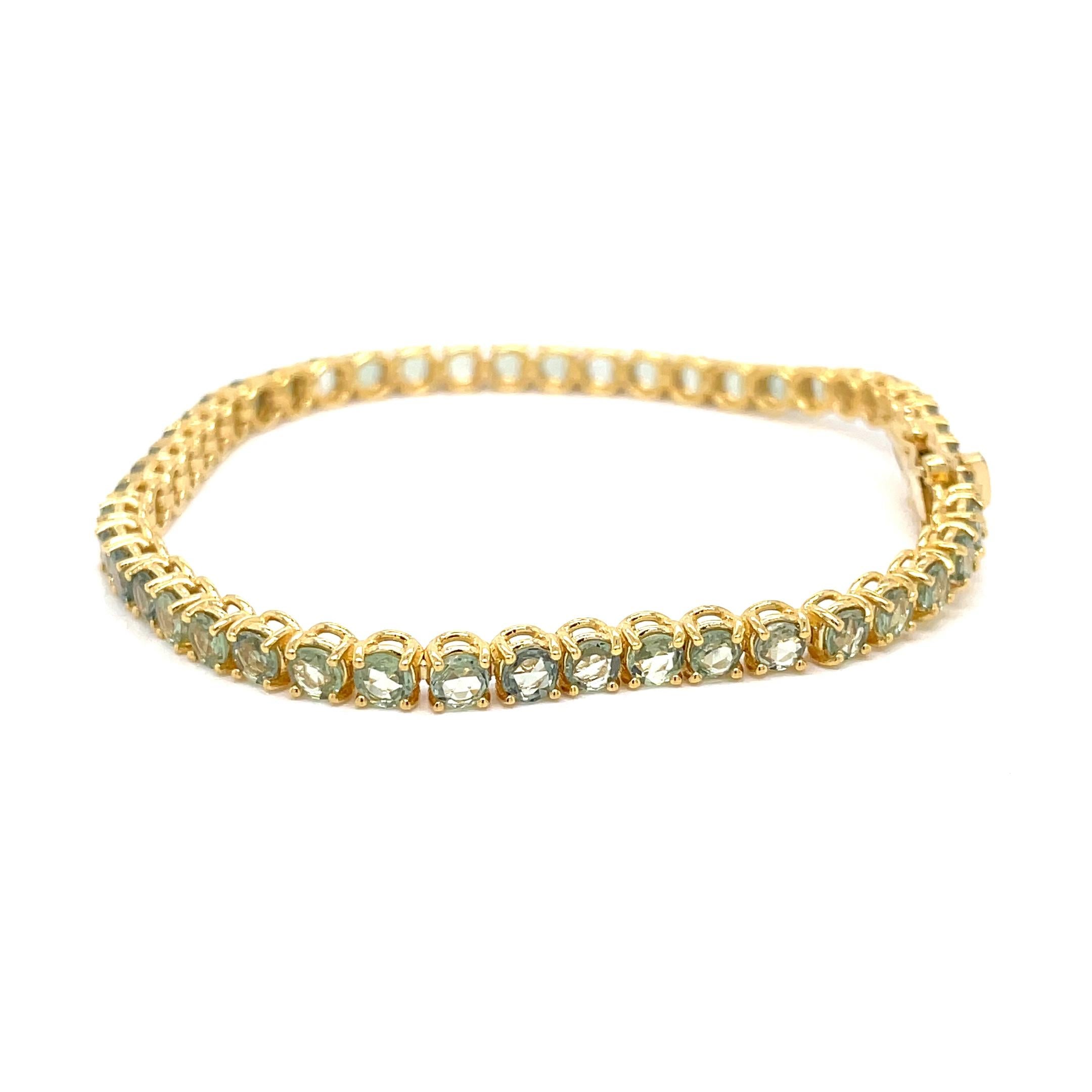 Bracciale da tennis in oro giallo con zaffiro verde naturale da 10 carati in vendita 3