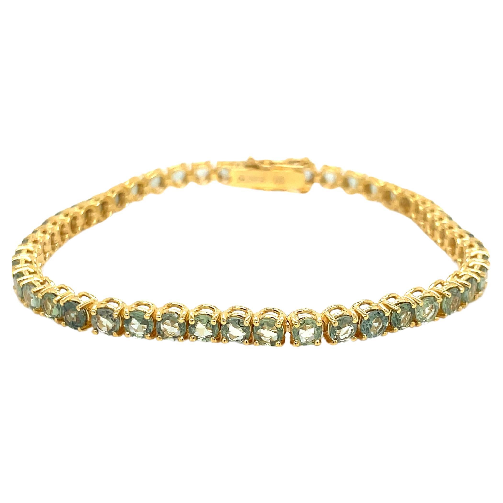 10 Carat Natural Green Sapphire Yellow Gold Tennis Bracelet