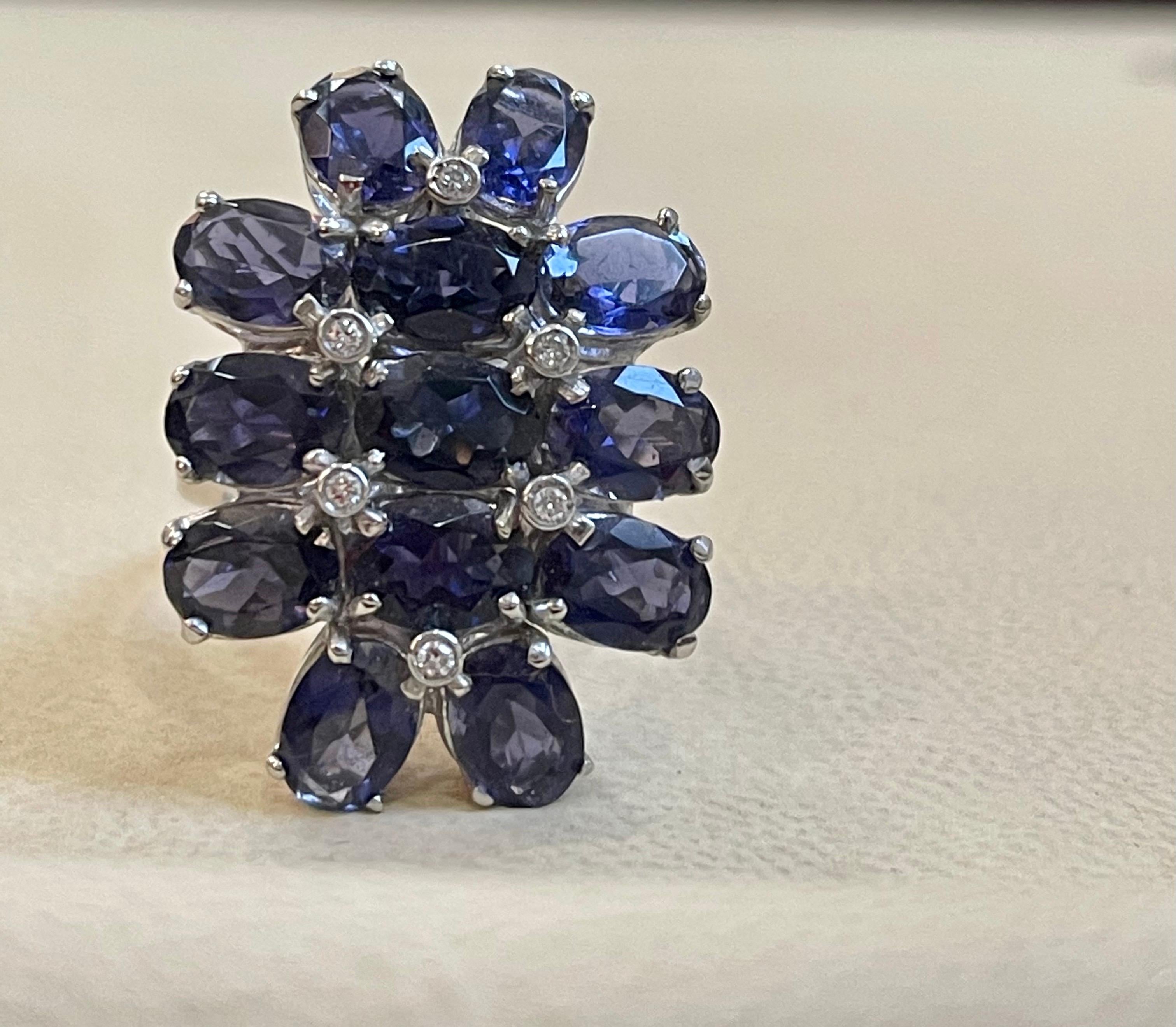 10 Carat Natural Iolite and Diamond Cocktail Ring in 18 Karat White Gold Estate For Sale 7