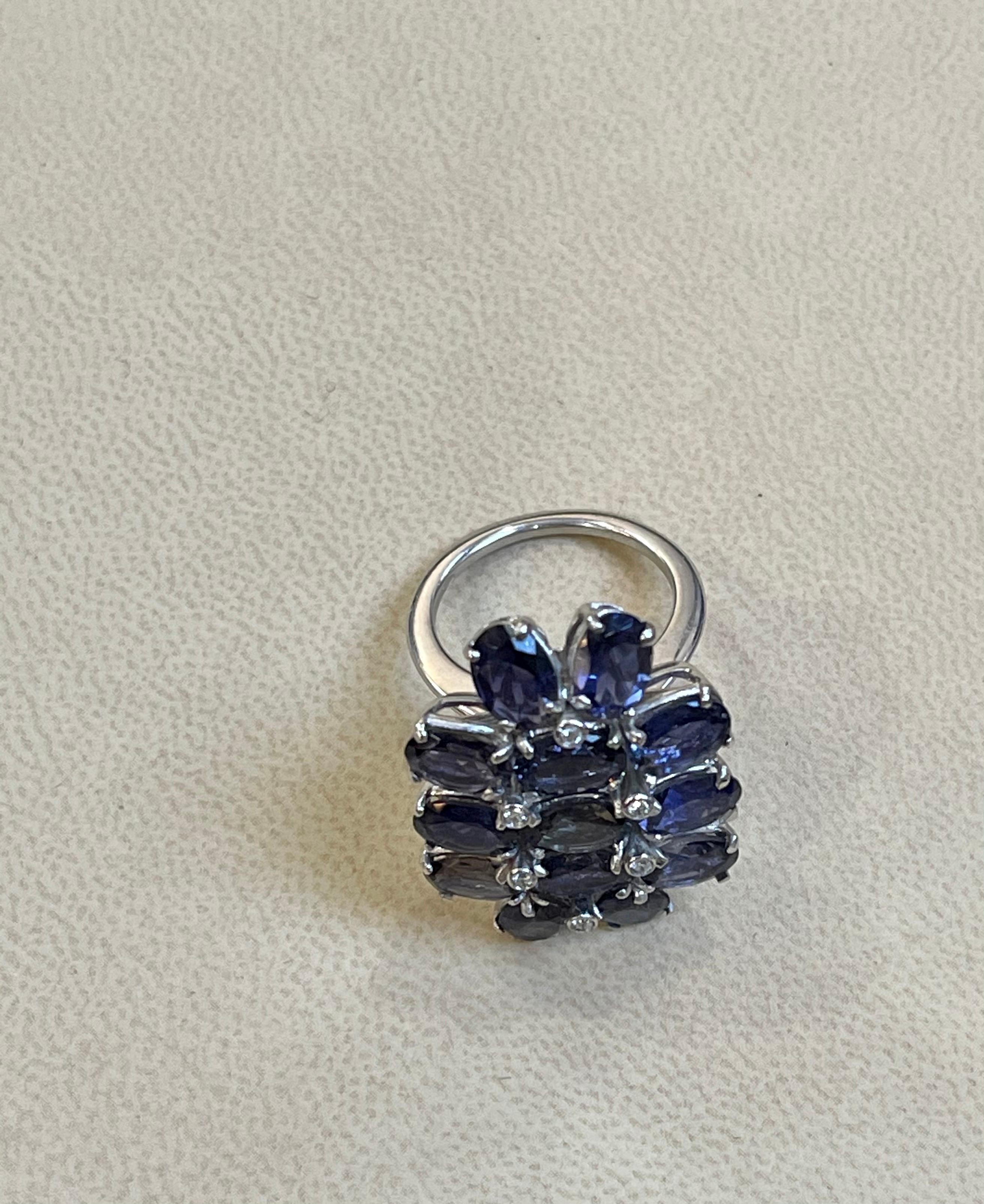 10 Carat Natural Iolite and Diamond Cocktail Ring in 18 Karat White Gold Estate For Sale 8