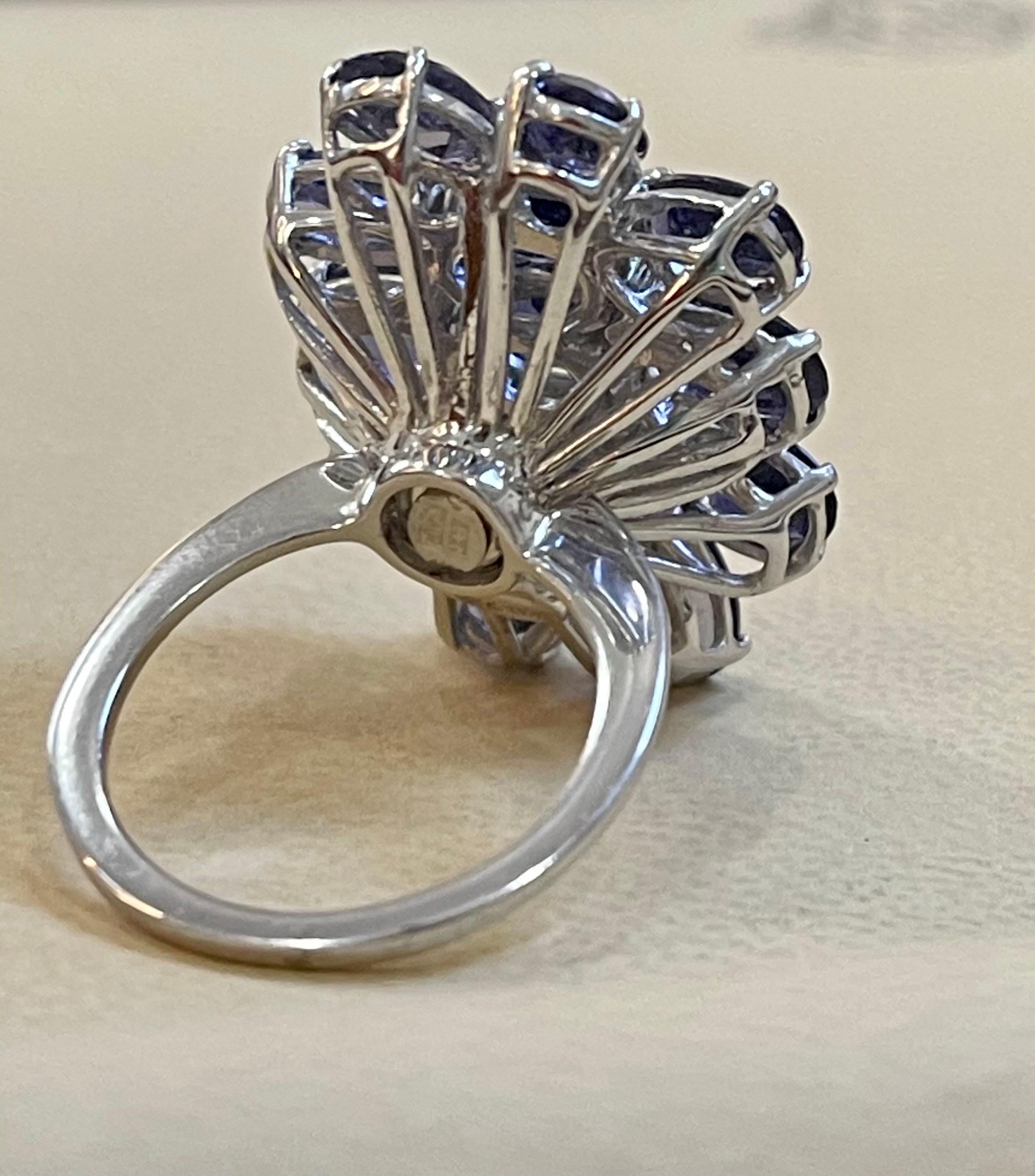 10 Carat Natural Iolite and Diamond Cocktail Ring in 18 Karat White Gold Estate In Excellent Condition For Sale In New York, NY